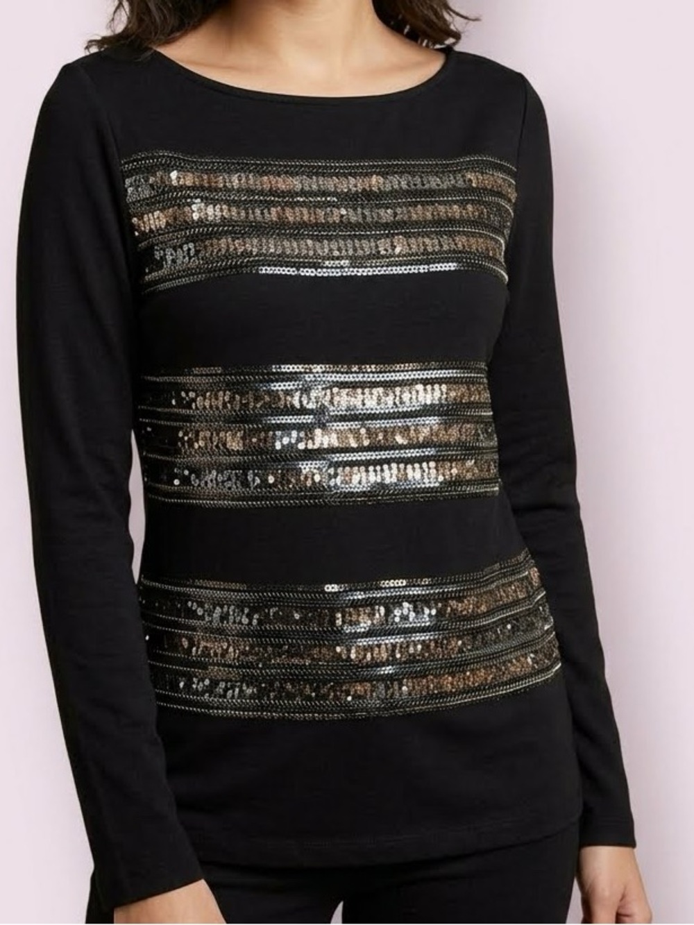 NWT Banana Republic Long Sleeve Cotton Top Sequins Detailing Black Size Small